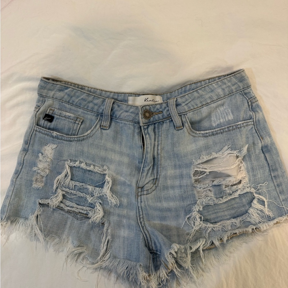 Distressed Light Blue Denim Shorts